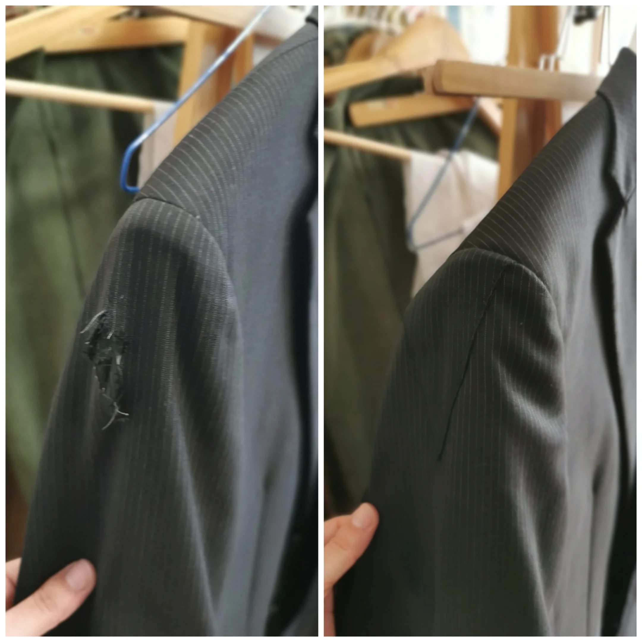 Réparation trou veste costume