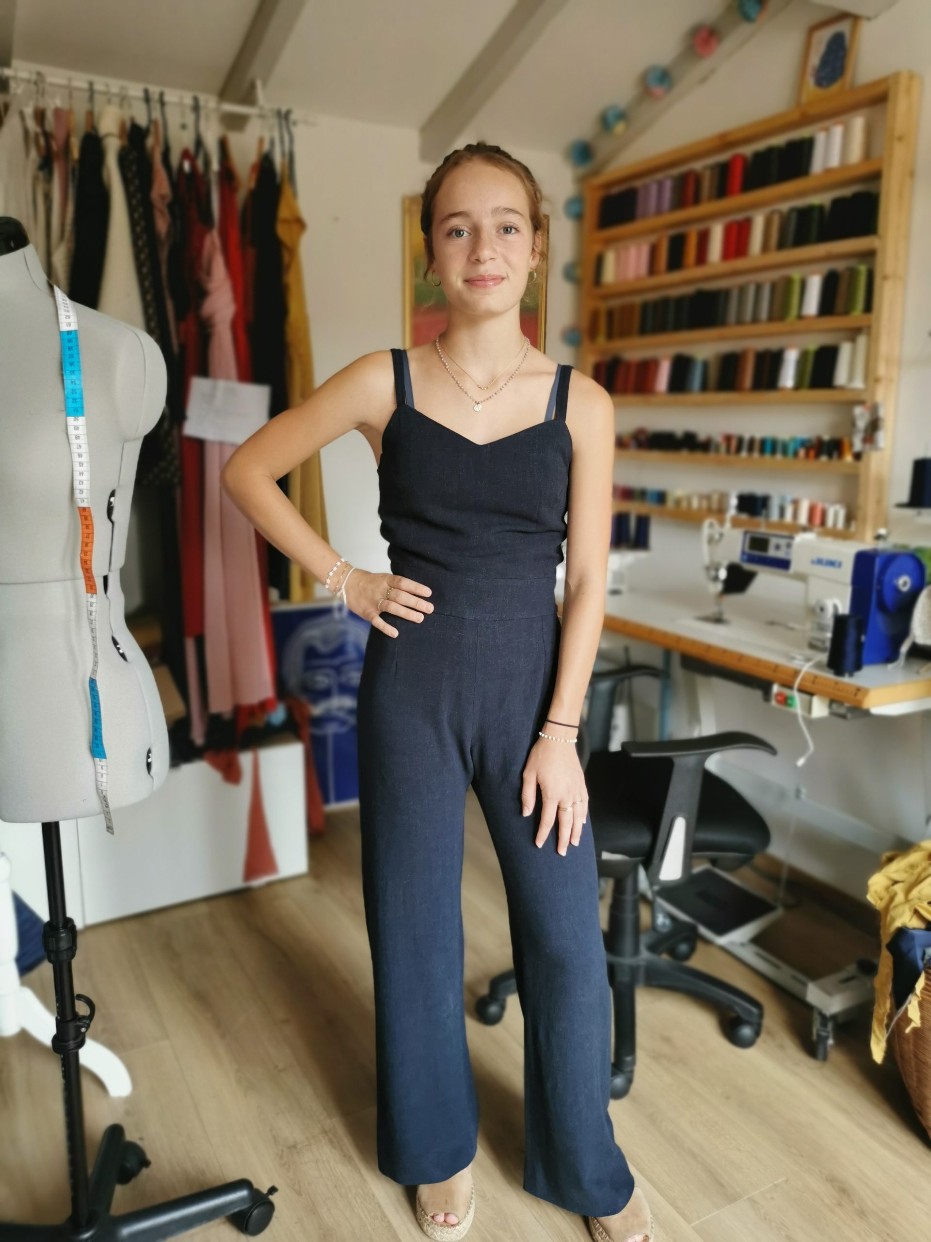 Combinaison lin bleu marine