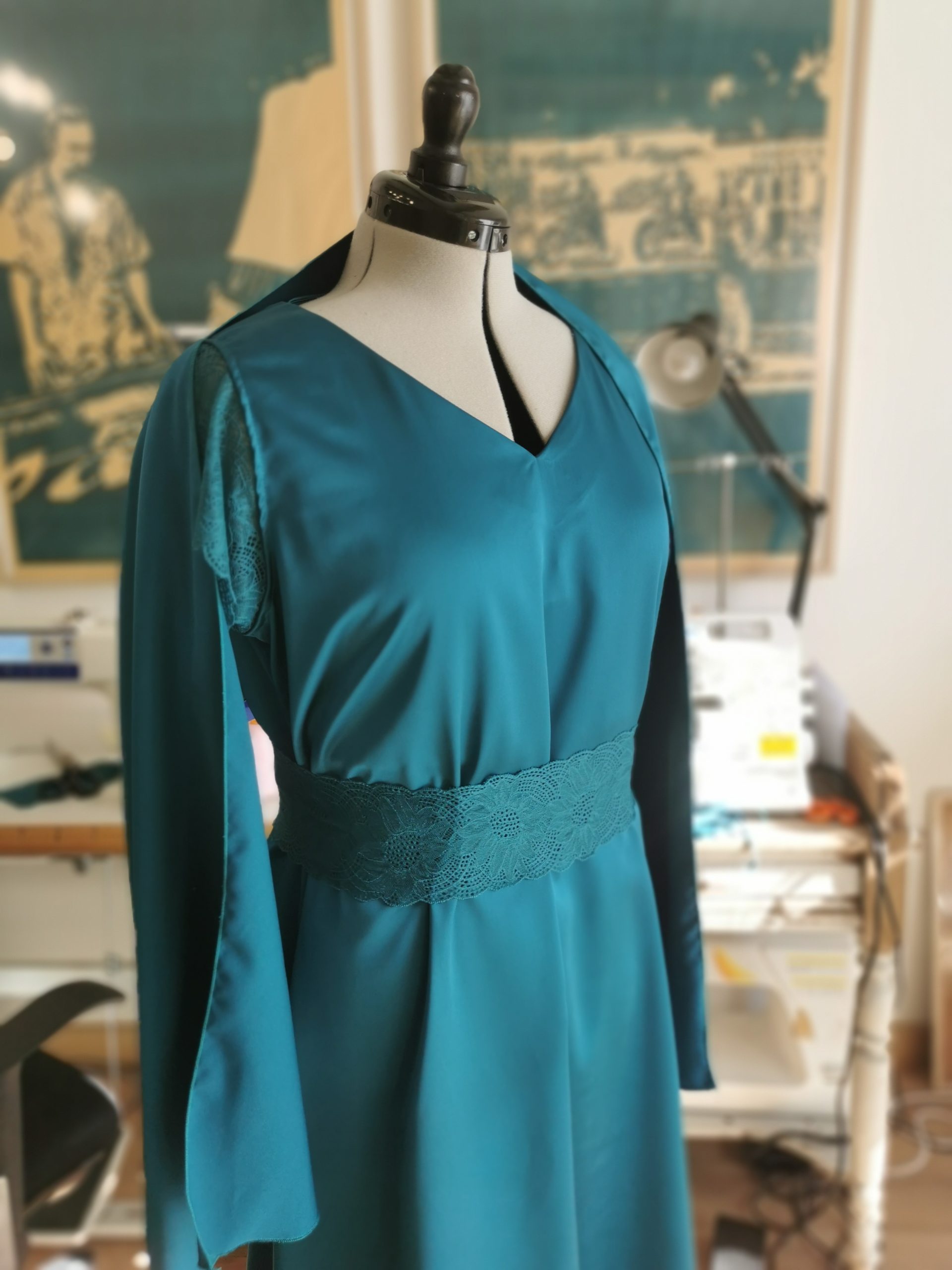 Robe de cérémonie bleu canard