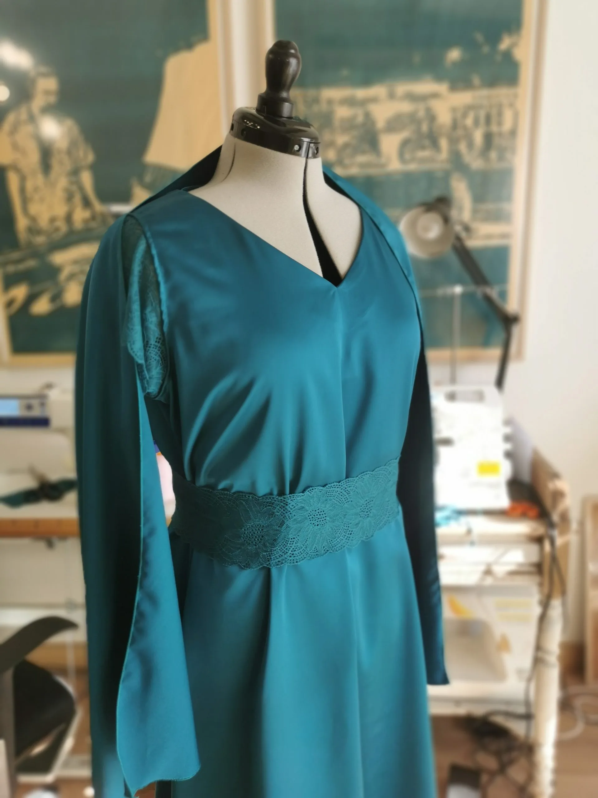 Robe de cérémonie bleu canard